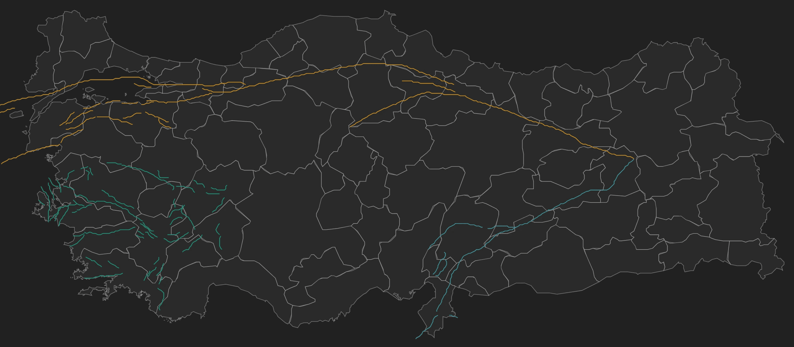Türkiye deprem haritası — fay hatları ve il sınırları